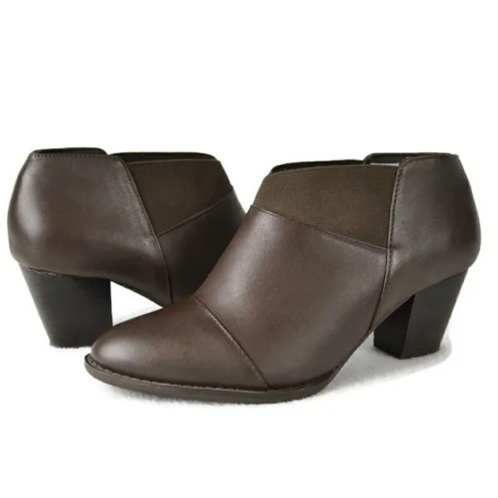 Vionic Orthaheel Point Dark Brown Leather‎ Chunky Heel Ankle Boots Booties 9
